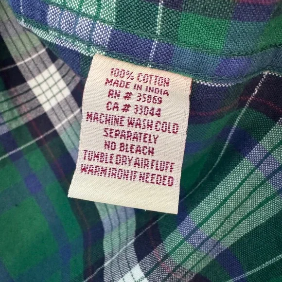 Roper Green Blue Plaid Long Sleeve Shirt Men's Size Small Cowboy Western Cotton - Picture 5 of 8